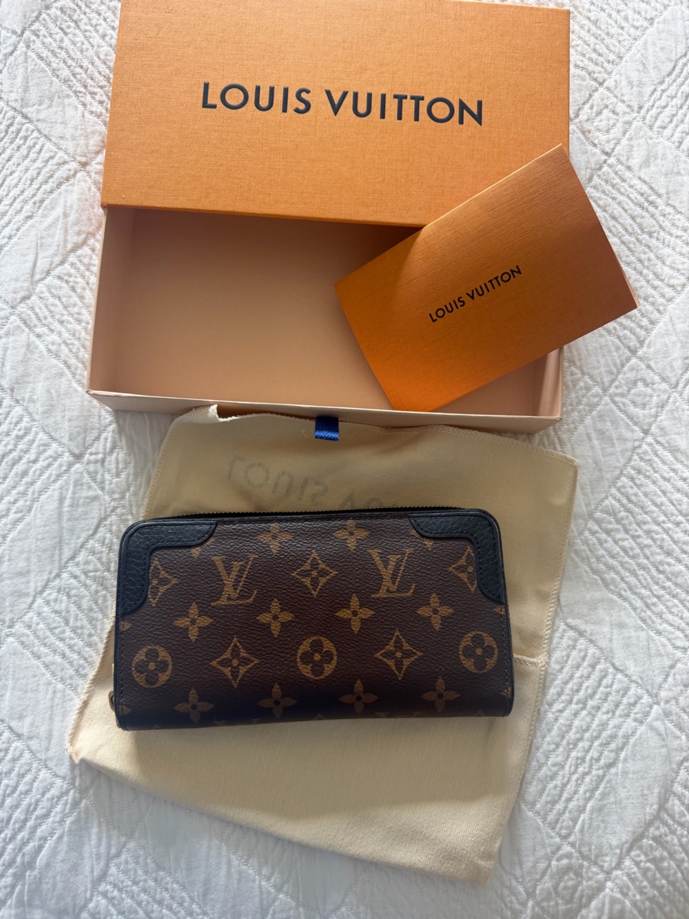 Louis Vuitton Monogram Zip Around Wallet in Brown and Black Trim